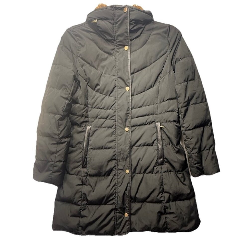 Cole Haan Women's Down Quilted Puffer Mid Length Coat 357SD357 Deep Black Sz M